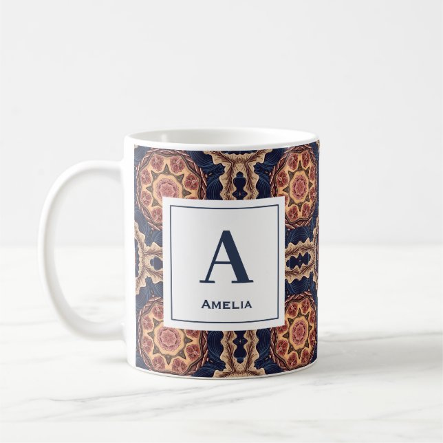 Mug Fleur fantaisie et formes étoiles Motif Monogramme (Gauche)