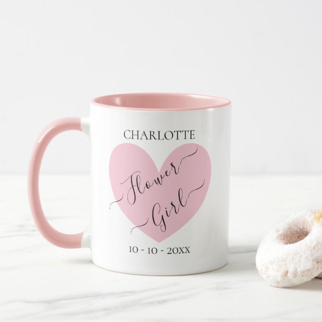 Mug Fleur Fille Coeur Rose Fête de Mariage Personnalis (Avec donut)