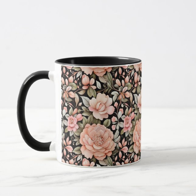 Mug Fleur Florale de Pêche Aquarelle Feuillage (Gauche)