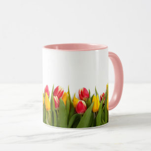 Mug Fleur fraîche Jeunes Tulipes Jaunes Rouges Vibrant