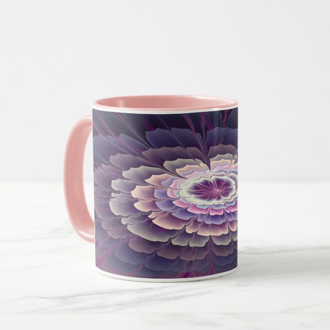 Mug Fleur frappante abstraite fractale couleur rose (Devant gauche)