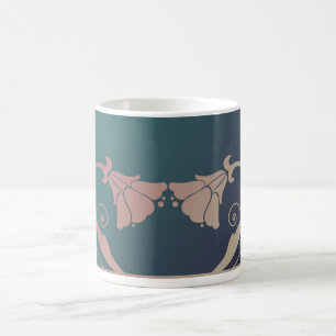 Mug Fleur fuschia Art nouveau rose bleu vert élégant