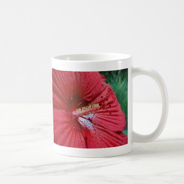 Mug Fleur Hibiscus Rouge Avec Raindrops Photo (Droite)