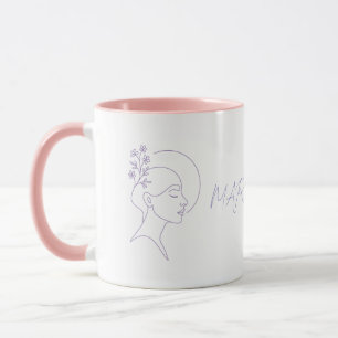 Mug Fleur intérieure – Profil de femme en une ligne av