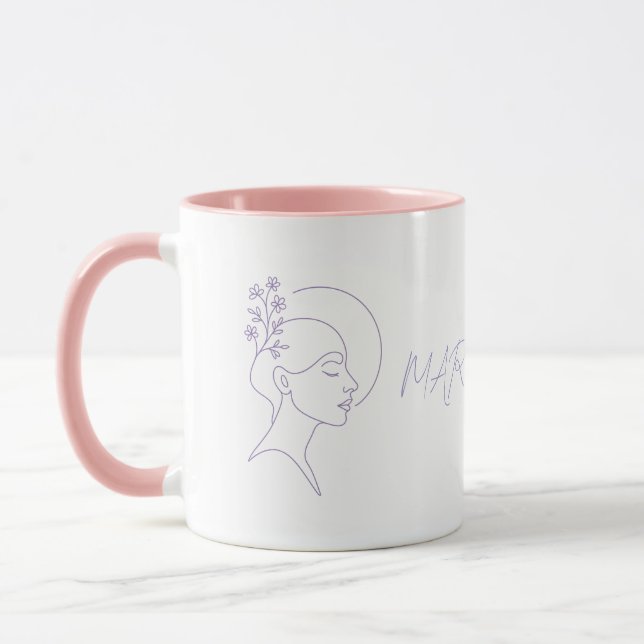 Mug Fleur intérieure – Profil de femme en une ligne av (Gauche)