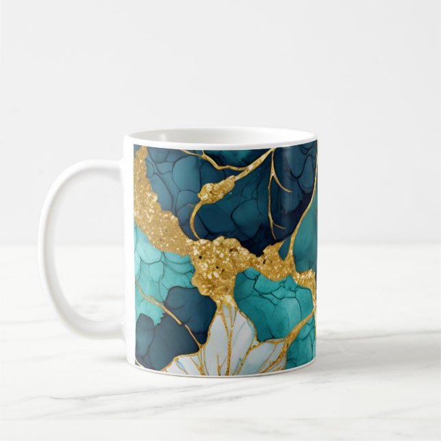 Mug Fleur Japonaise Sarcelle Or (Gauche)