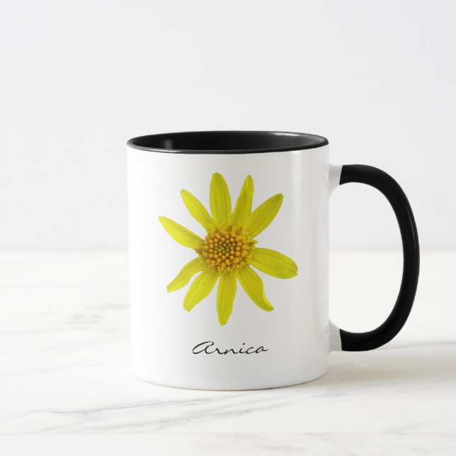 Mug Fleur jaune botanique d'arnica avec le nom (Droite)