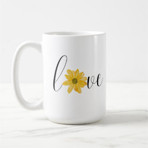 Mug Fleur jaune d'amour écriture manuscrite Hippie Gro