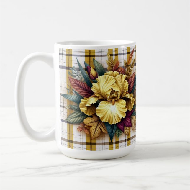 Mug Fleur Jaune Vibrante Avec Feuilles D'Automne (Gauche)