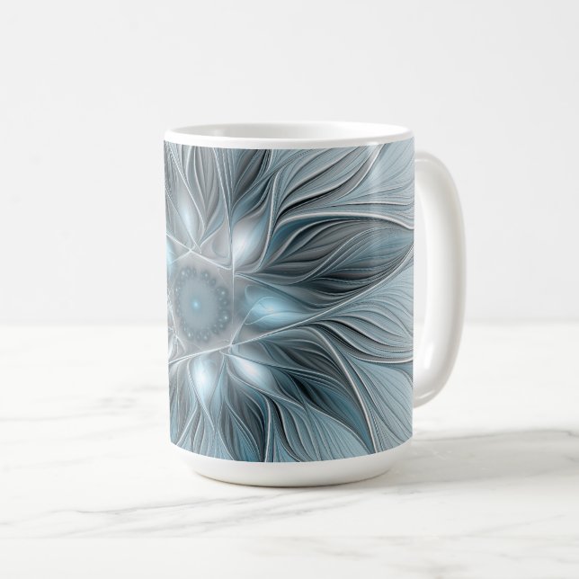 Mug Fleur Joyeuse Abstrait gris bleu floral Fractal (Devant droit)