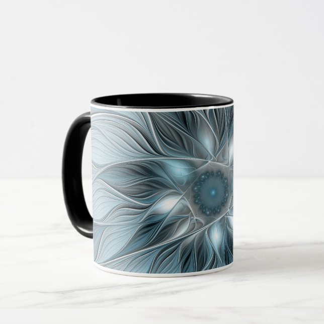 Mug Fleur joyeuse abstraite fleur bleue grise fractale (Devant gauche)