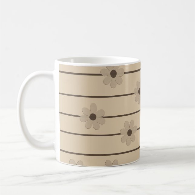 Mug Fleur Kaki Retro Chic Stripe Unique Y2K (Gauche)