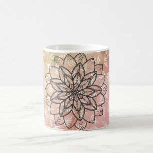 Mug Fleur Mandala dessinée à la main sur Feuille