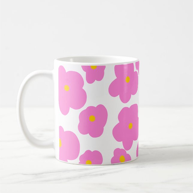 Mug Fleur marguerite rose jaune moderne motif élégant (Gauche)