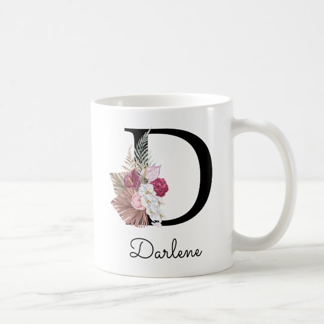 Mug Fleur moderne rose Initiale D (Droite)