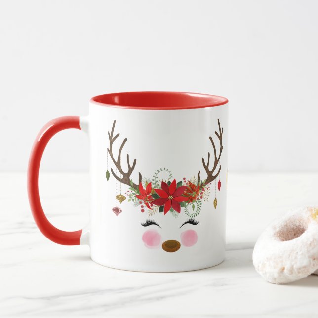 Mug Fleur Moderne Vintage Renne Fête Fantaisiste (Avec donut)