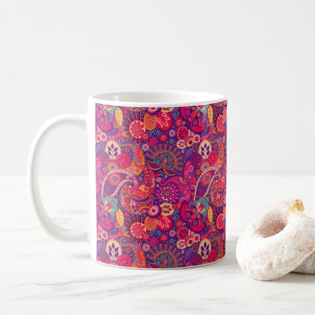 Mug Fleur noire : Motif de jardin rose artistique (Avec donut)