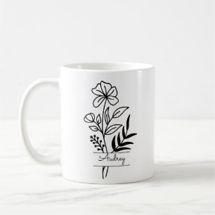 Mug Fleur Noire Personnalisée Illustrée Avec Nom