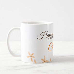 Mug Fleur orange brune heureux anniversaire ajouter no