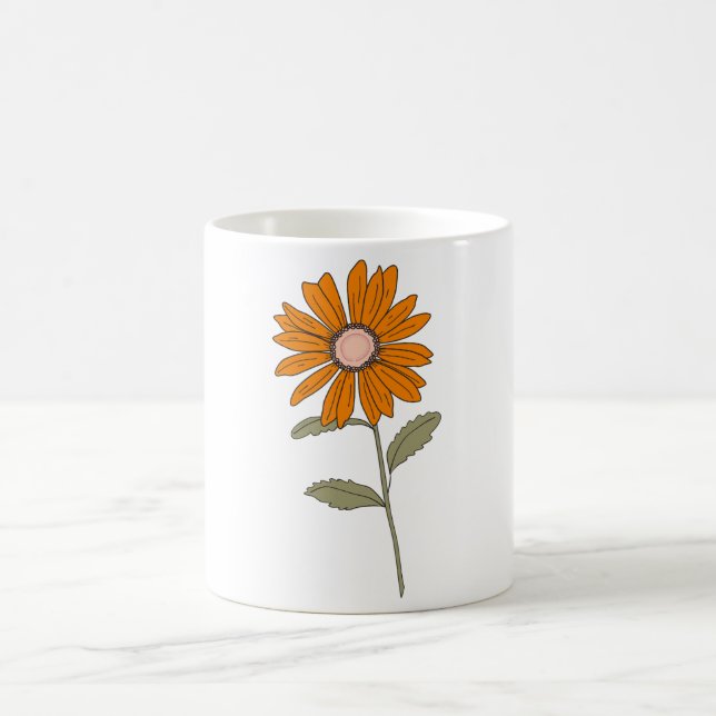 Mug Fleur Orange Daisy - Retro Floral Coffal Cup (Centre)
