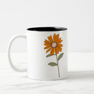 Mug Fleur Orange Daisy - Retro Floral Coffal Cup