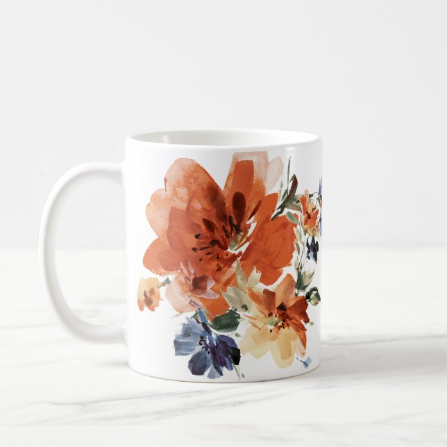 Mug Fleur orange et bleu à l'aquarelle  (Gauche)