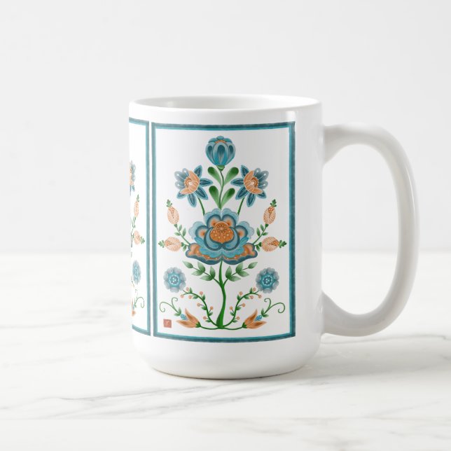 Mug Fleur orange et turquoise d'art populaire (Droite)