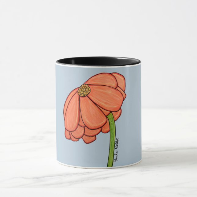 Mug Fleur orange sur fond bleu (Centre)