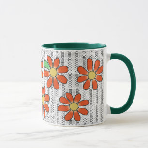 Mug Fleur orange vert sur code binaire