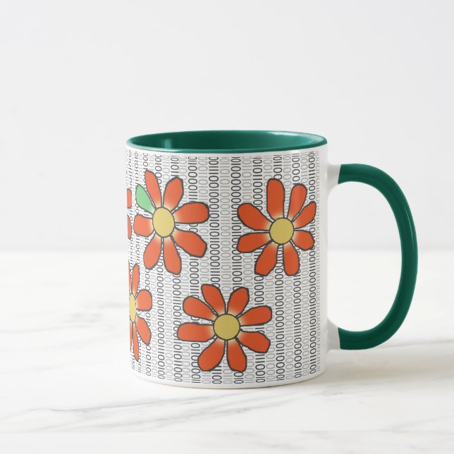 Mug Fleur orange vert sur code binaire (Droite)