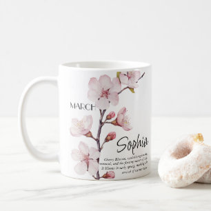 Mug Fleur personnalisée du mois de naissance Mars