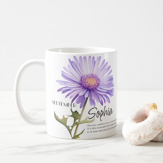 Mug Fleur personnalisée du mois de naissance septembre (Avec donut)