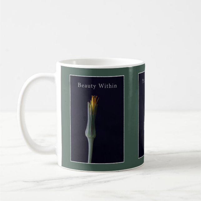 Mug Fleur personnalisée Olive Green et Jaune Elégant (Gauche)