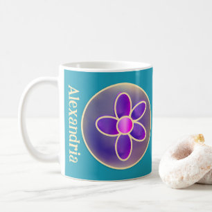 Mug Fleur personnalisée violet Turquoise rose chaud