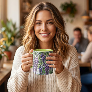 Mug fleur pourpre de style vitrail floral café 