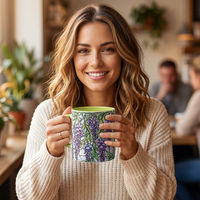 Mug fleur pourpre de style vitrail floral café  (Créateur téléchargé)