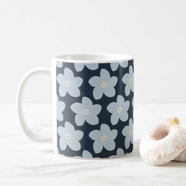 Mug Fleur Rétro Bleu Clair Et Bleu Marine (Avec donut)