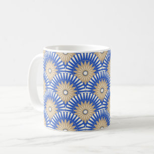 Mug Fleur rétro Sunrise - bleu, blanc et marron