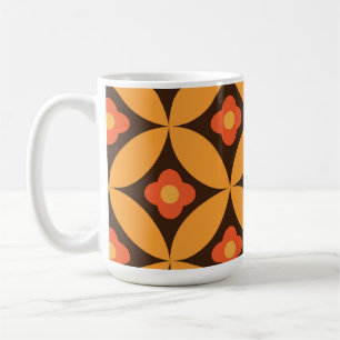 Mug Fleur Rétro sur Cercles Orange du Milieu du Siècle