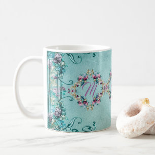 Mug Fleur Rose à fleurs victoriennes turquoise violet 