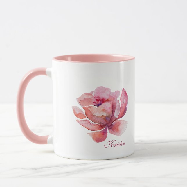 Mug Fleur rose à l'aquarelle dessinée à la main (Gauche)