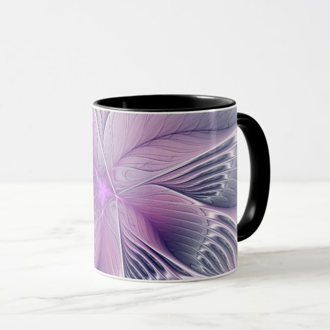 Mug Fleur Rose Assez Moderne, Art Fractal Abstrait (Devant droit)