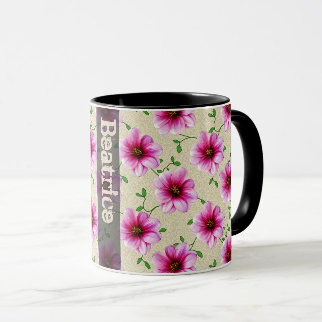 Mug Fleur rose botanique d'été doux avec le nom (Devant droit)