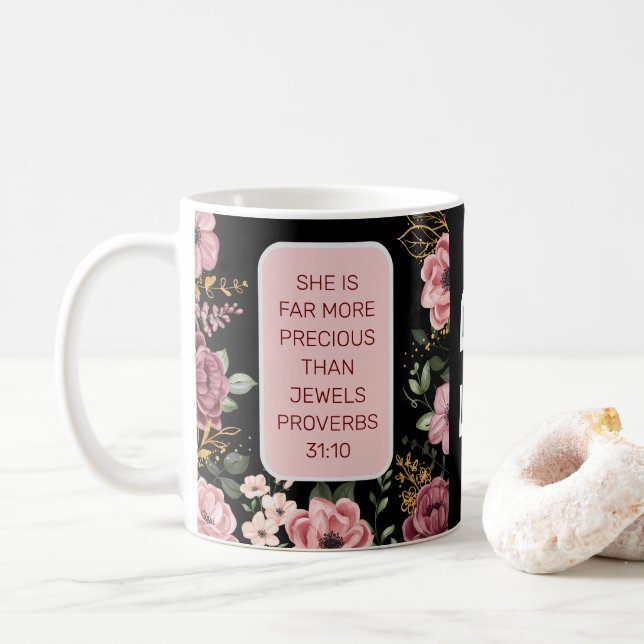 Mug Fleur rose et noire Proverbes 31 (Avec donut)