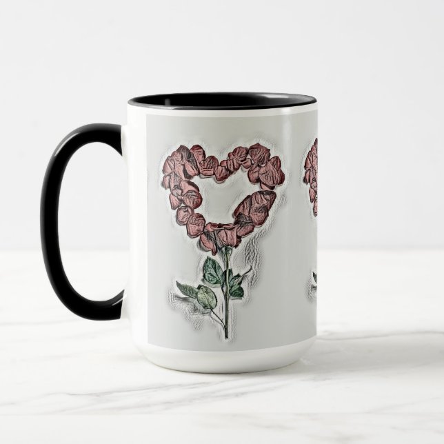 Mug Fleur Rose orange Coeur Dessin Vintage (Gauche)
