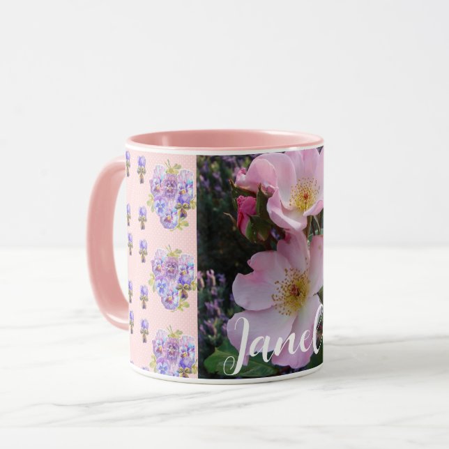Mug Fleur Rose rose Fleur florale Photo Maman Fête des (Devant gauche)