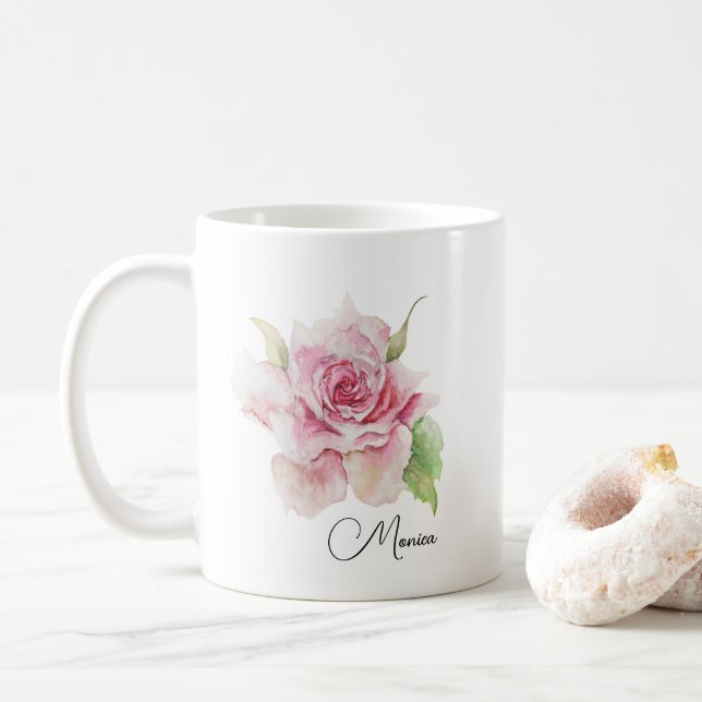 Mug Fleur rose tendre romantique (Avec donut)