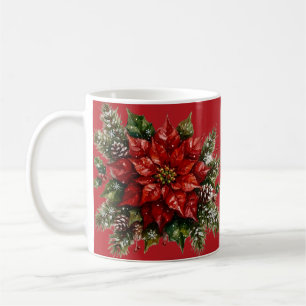 Mug Fleur rouge de Noël. Festive. Rouge.