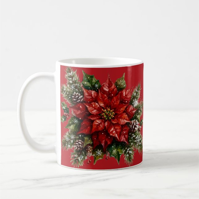 Mug Fleur rouge de Noël. Festive. Rouge. (Gauche)