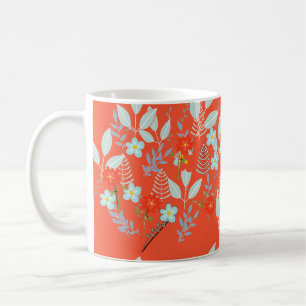 Mug Fleur rouge + Feuilles de mandarine